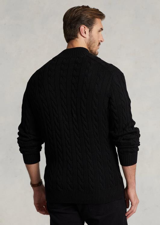 Ralph Lauren mehed kaabliga kootud puuvillane veerandtõmblukuga kampsun PR0V1925 must