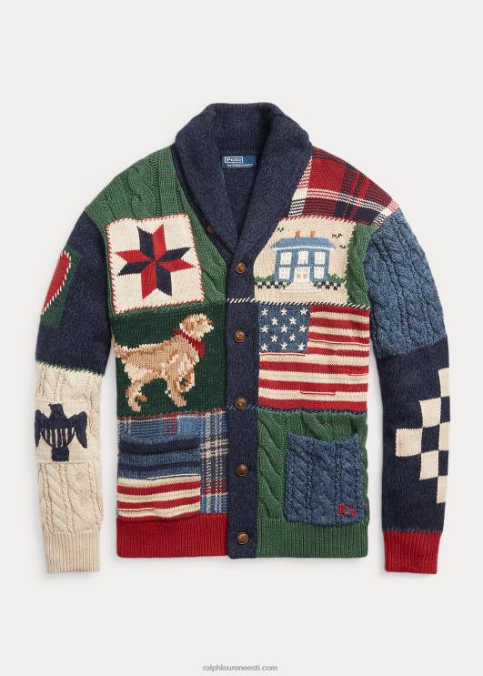 Ralph Lauren mehed lapitehnikas puuvillasegune suurrätikuga kardigan PR0V1079 tan multi