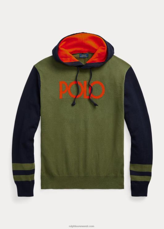 Ralph Lauren mehed logoga värviblokeeritud puuvillane kapuutsiga kampsun PR0V8502 tume salvei kombo