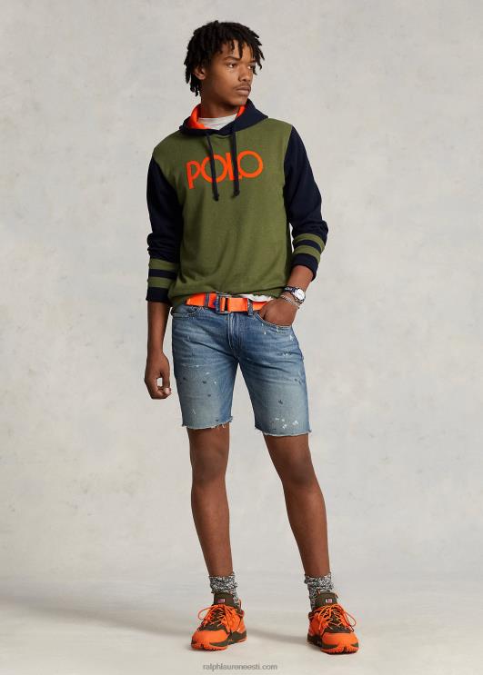 Ralph Lauren mehed logoga värviblokeeritud puuvillane kapuutsiga kampsun PR0V8502 tume salvei kombo