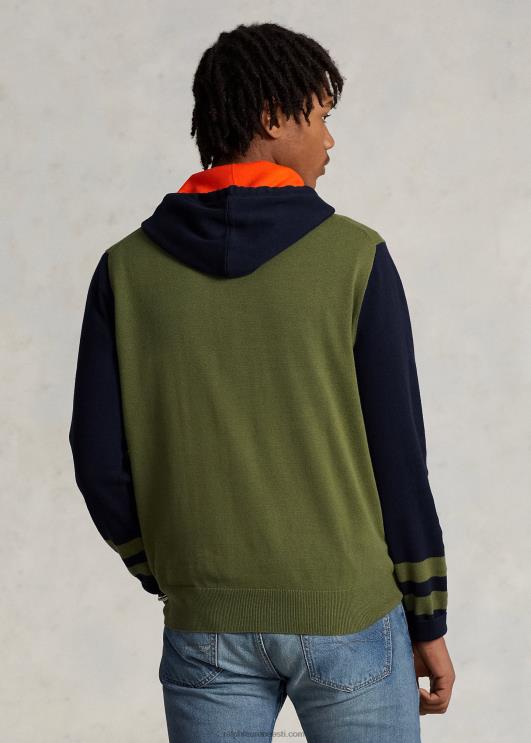 Ralph Lauren mehed logoga värviblokeeritud puuvillane kapuutsiga kampsun PR0V8502 tume salvei kombo