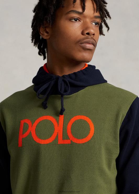 Ralph Lauren mehed logoga värviblokeeritud puuvillane kapuutsiga kampsun PR0V8502 tume salvei kombo