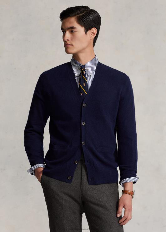 Ralph Lauren mehed pestav kašmiirist v-kaelusega kardigan PR0V8586 jahimeeste merevägi