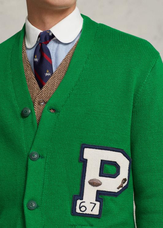 Ralph Lauren mehed puuvillane letterman kardigan PR0V8520 uus metsa multi