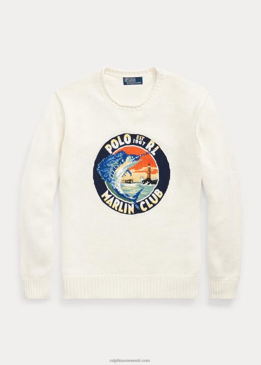 Ralph Lauren mehed puuvillane-linane graafiline kampsun PR0V8609 kreem multi