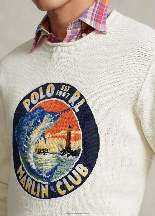 Ralph Lauren mehed puuvillane-linane graafiline kampsun PR0V8609 kreem multi