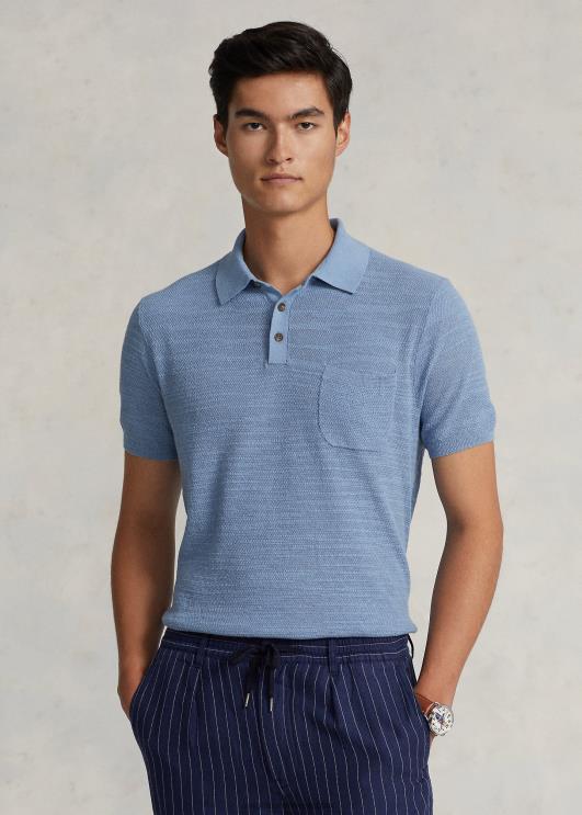 Ralph Lauren mehed puuvillane-linane polo-kraega kampsun PR0V405 kanal sinine