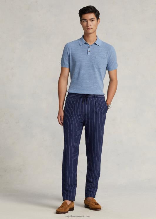 Ralph Lauren mehed puuvillane-linane polo-kraega kampsun PR0V405 kanal sinine