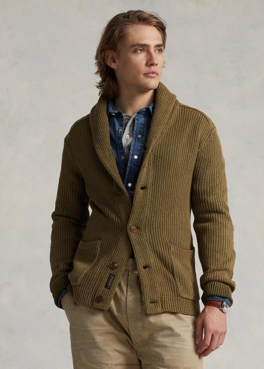 Ralph Lauren mehed puuvillane rätikkraega kardigan PR0V8528 sandsurfi pesu