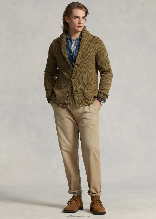 Ralph Lauren mehed puuvillane rätikkraega kardigan PR0V8528 sandsurfi pesu