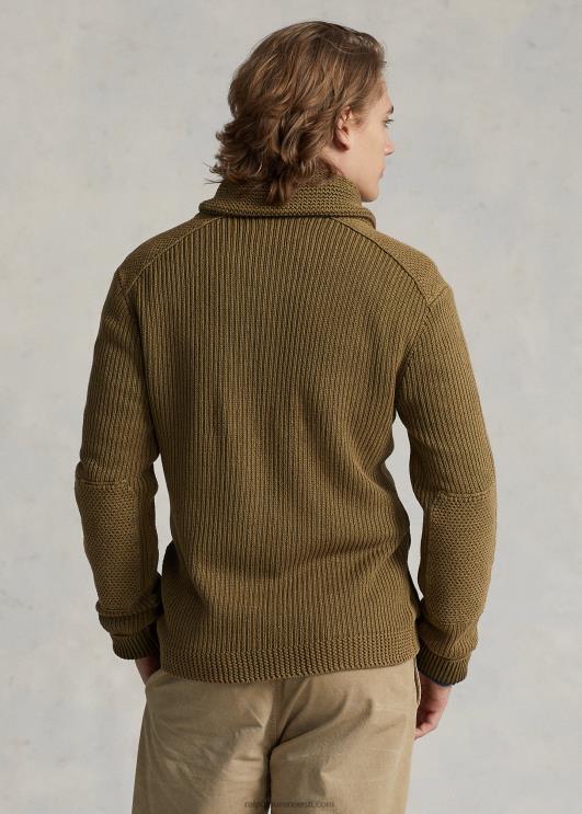 Ralph Lauren mehed puuvillane rätikkraega kardigan PR0V8528 sandsurfi pesu