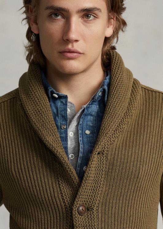 Ralph Lauren mehed puuvillane rätikkraega kardigan PR0V8528 sandsurfi pesu