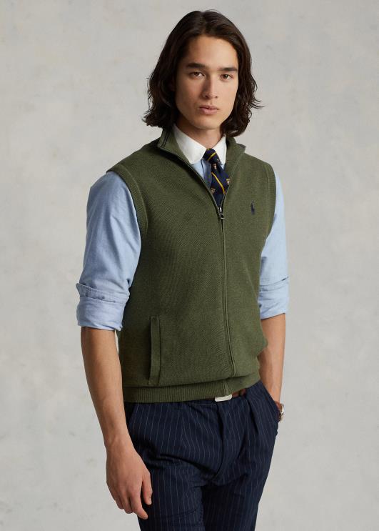 Ralph Lauren mehed puuvillane täistõmblukuga kampsunvest PR0V781 klassikaline oliivikanarbik