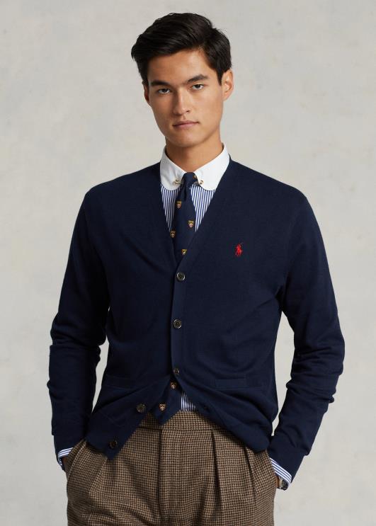 Ralph Lauren mehed puuvillane v-kaelusega kardigan PR0V394 jahimeeste merevägi