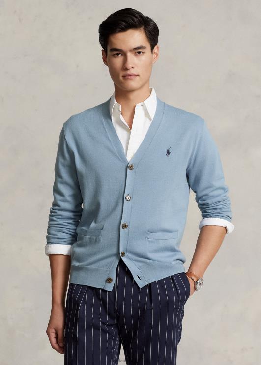 Ralph Lauren mehed puuvillane v-kaelusega kardigan PR0V395 kanal sinine
