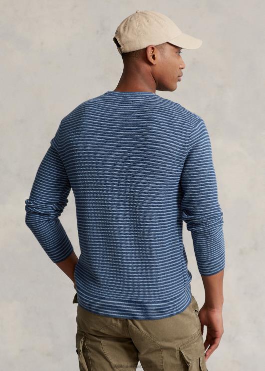 Ralph Lauren mehed tekstuur-triibuline puuvillane kampsun PR0V794 clancy sinine kombinatsioon