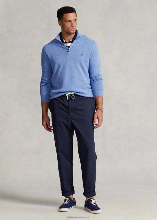 Ralph Lauren mehed tekstuuriga puuvillane veerandtõmblukuga kampsun PR0V1804 pehme kuninglik kanarbik