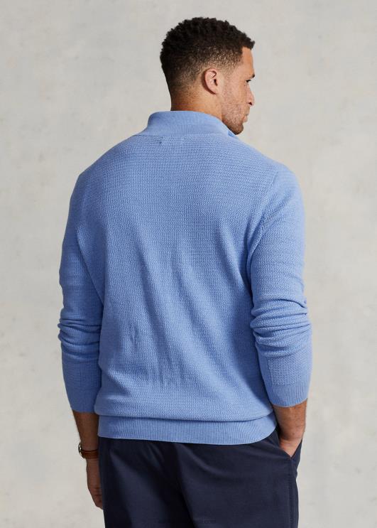 Ralph Lauren mehed tekstuuriga puuvillane veerandtõmblukuga kampsun PR0V1804 pehme kuninglik kanarbik