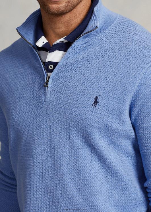 Ralph Lauren mehed tekstuuriga puuvillane veerandtõmblukuga kampsun PR0V1804 pehme kuninglik kanarbik