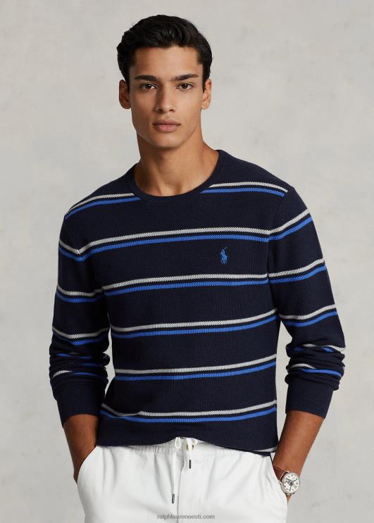 Ralph Lauren mehed triibuline võrkkootud puuvillane kampsun PR0V548 mereväe kombinatsioon