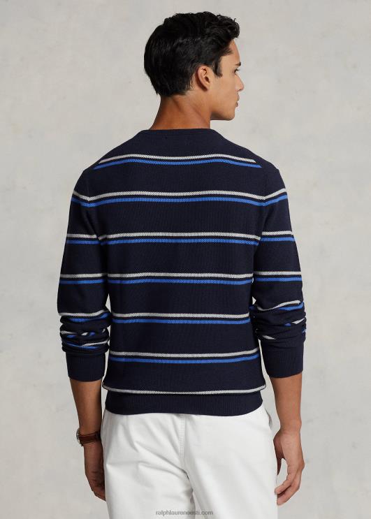 Ralph Lauren mehed triibuline võrkkootud puuvillane kampsun PR0V548 mereväe kombinatsioon