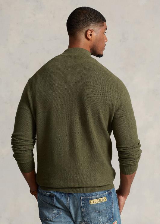 Ralph Lauren mehed võrkkootud puuvillane veerandtõmblukuga kampsun PR0V1913 klassikaline oliivikanarbik