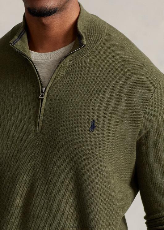 Ralph Lauren mehed võrkkootud puuvillane veerandtõmblukuga kampsun PR0V1913 klassikaline oliivikanarbik