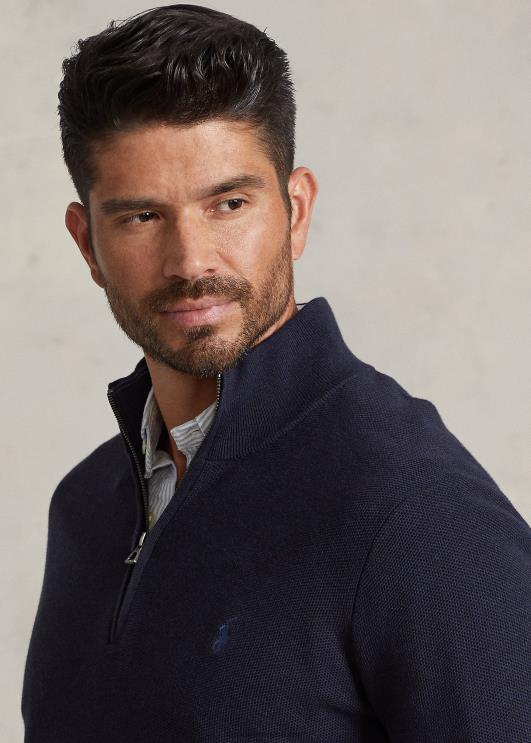 Ralph Lauren mehed võrkkootud puuvillane veerandtõmblukuga kampsun PR0V1914 mereväe kanarbik