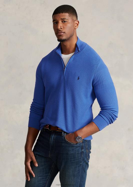 Ralph Lauren mehed võrkkootud puuvillane veerandtõmblukuga kampsun PR0V1917 neiukivi sinine