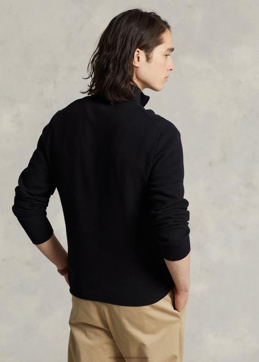 Ralph Lauren mehed võrkkootud puuvillane veerandtõmblukuga kampsun PR0V508 must