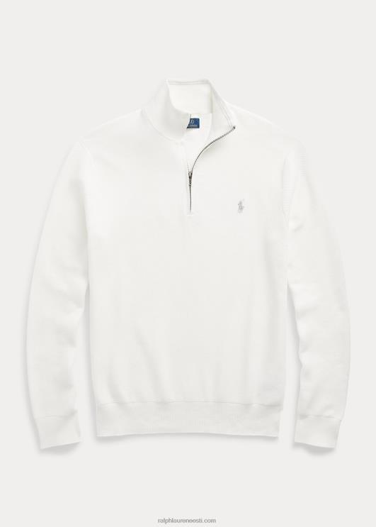 Ralph Lauren mehed võrkkootud puuvillane veerandtõmblukuga kampsun PR0V511 tekipesu valge