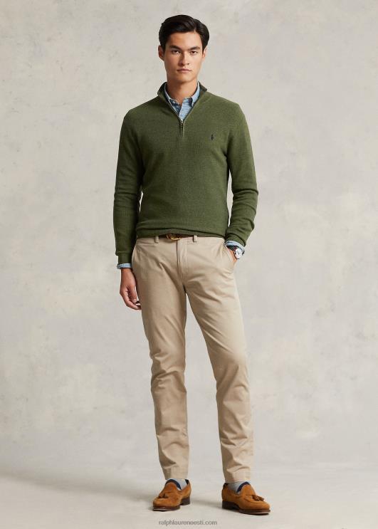 Ralph Lauren mehed võrkkootud puuvillane veerandtõmblukuga kampsun PR0V514 klassikaline oliivikanarbik