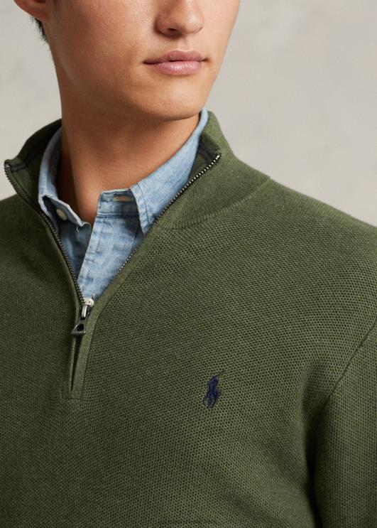 Ralph Lauren mehed võrkkootud puuvillane veerandtõmblukuga kampsun PR0V514 klassikaline oliivikanarbik