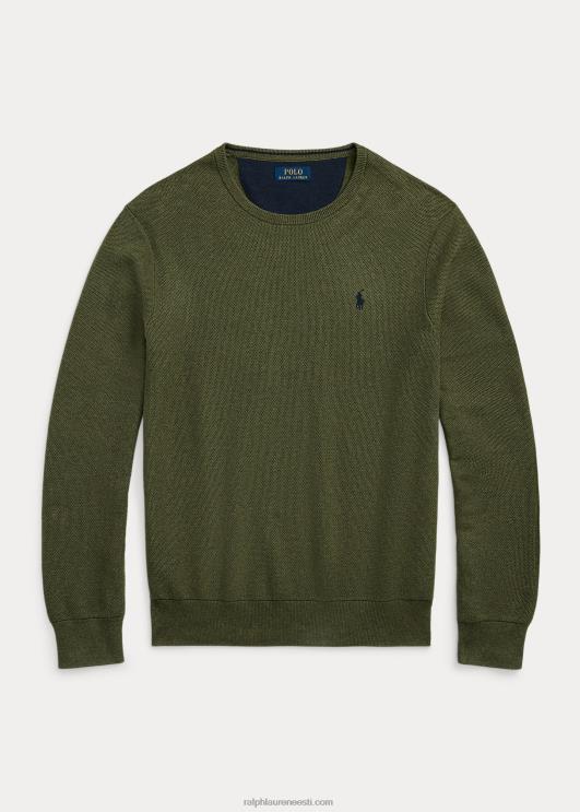 Ralph Lauren mehed võrkkootud puuvillasest kaelakaelusega kampsun PR0V669 klassikaline oliivikanarbik