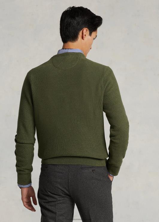 Ralph Lauren mehed võrkkootud puuvillasest kaelakaelusega kampsun PR0V669 klassikaline oliivikanarbik