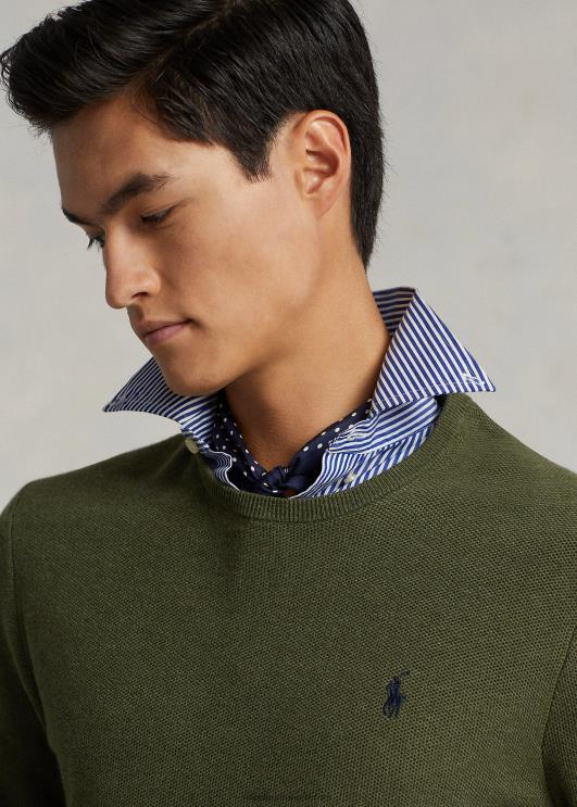 Ralph Lauren mehed võrkkootud puuvillasest kaelakaelusega kampsun PR0V669 klassikaline oliivikanarbik