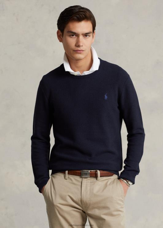 Ralph Lauren mehed võrkkootud puuvillasest kaelakaelusega kampsun PR0V670 mereväe kanarbik