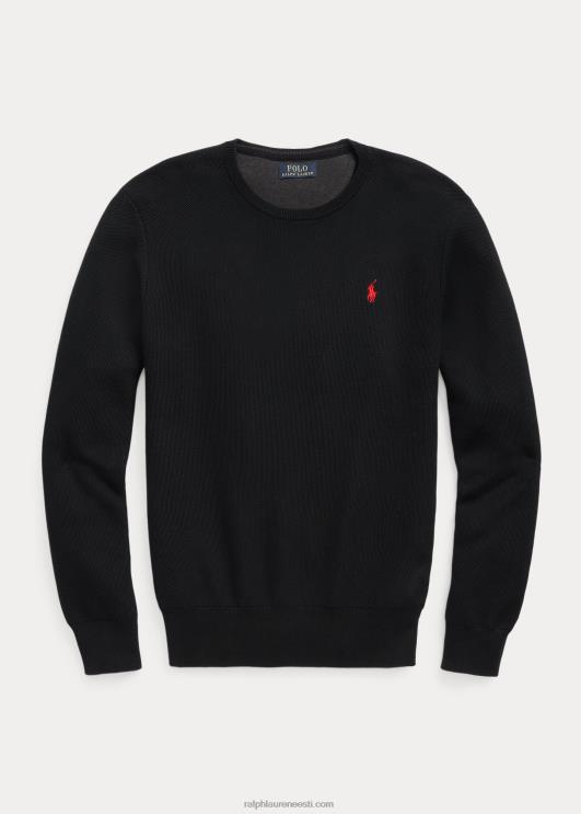 Ralph Lauren mehed võrkkootud puuvillasest kaelakaelusega kampsun PR0V671 must