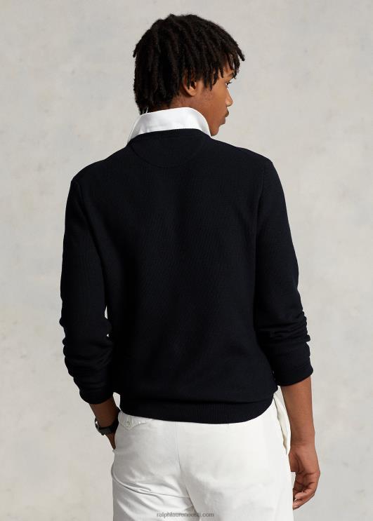 Ralph Lauren mehed võrkkootud puuvillasest kaelakaelusega kampsun PR0V671 must