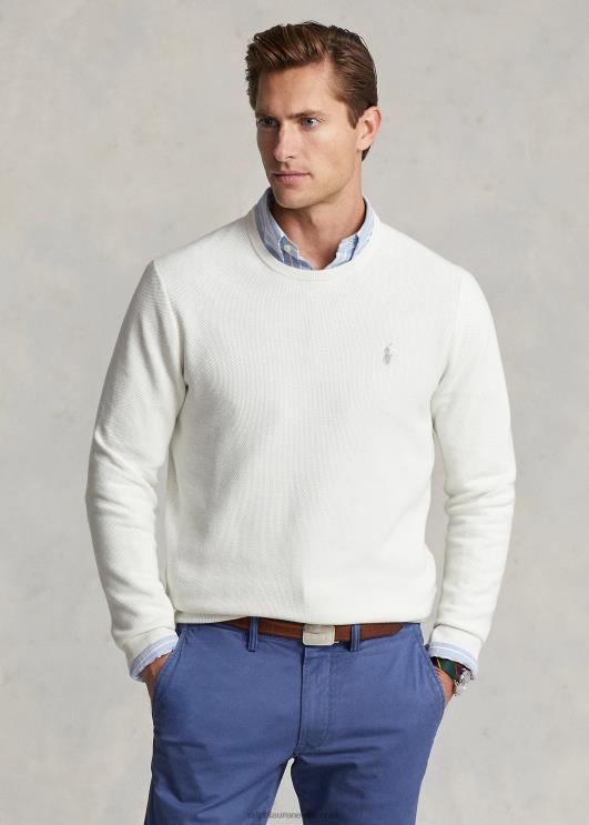 Ralph Lauren mehed võrkkootud puuvillasest kaelakaelusega kampsun PR0V672 tekipesu valge