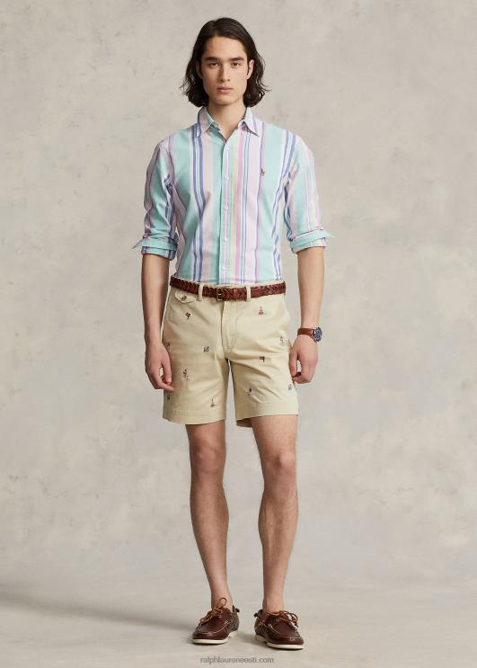 Ralph Lauren mehed 8-tolline veniv sirge lõikega chino short PR0V1061 rasvakreem koos mereväega