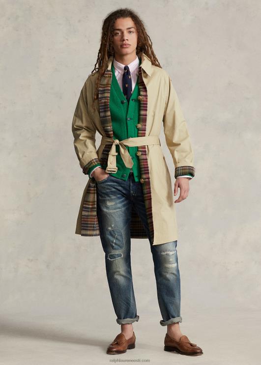 Ralph Lauren mehed ümberpööratav poplin-madras balmacaani karv PR0V1274 oliiviõli multi