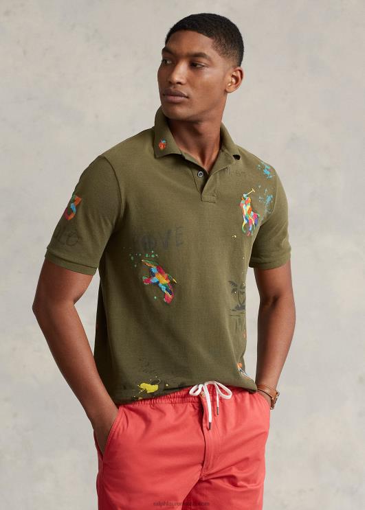 Ralph Lauren mehed Klassikalise sobivusega graafiline võrksärk PR0V817 varikatuse oliiv