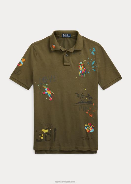 Ralph Lauren mehed Klassikalise sobivusega graafiline võrksärk PR0V817 varikatuse oliiv