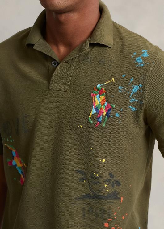 Ralph Lauren mehed Klassikalise sobivusega graafiline võrksärk PR0V817 varikatuse oliiv