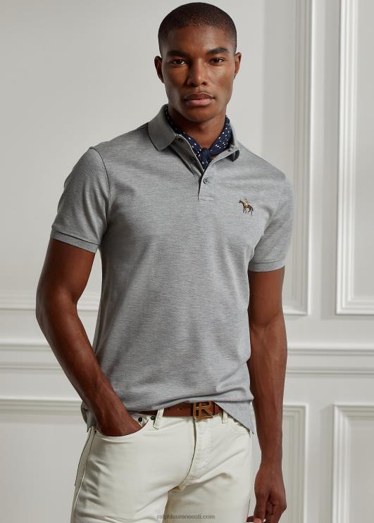 Ralph Lauren mehed kohandatud slim fit pikee polosärk PR0V67 helehall kanarbik