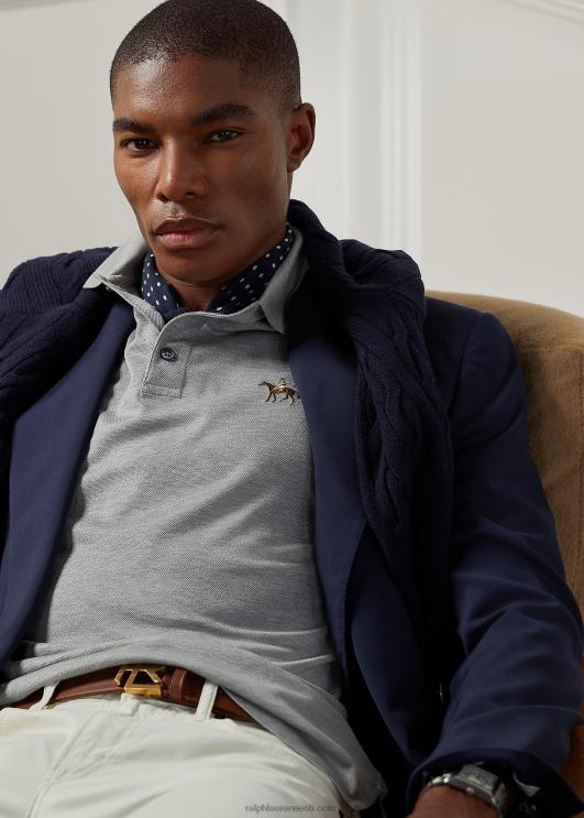 Ralph Lauren mehed kohandatud slim fit pikee polosärk PR0V67 helehall kanarbik