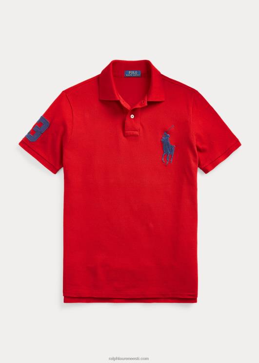Ralph Lauren mehed kohandatud slim fit suure poni võrguga polosärk PR0V848 Rl 2000 punane
