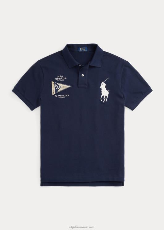 Ralph Lauren mehed kohandatud slim fit suure poni võrguga polosärk PR0V863 Newporti merevägi
