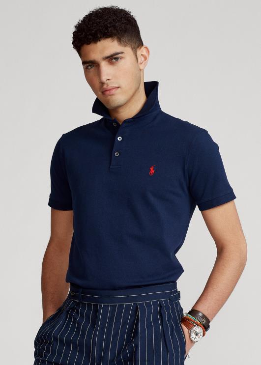 Ralph Lauren mehed kohandatud slim fit venivast võrgust polosärk PR0V527 rafineeritud merevägi